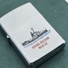 Bật Lửa Zippo Cổ Đồng Khối Mạ Chrome Phay Xước Khắc Ắn Mòn Phủ Sơn Tầu Chiến 2 Mặt Nguyên Zin Chính Hãng, Đời 8 Vạch Thẳng Năm 1966 ZC187