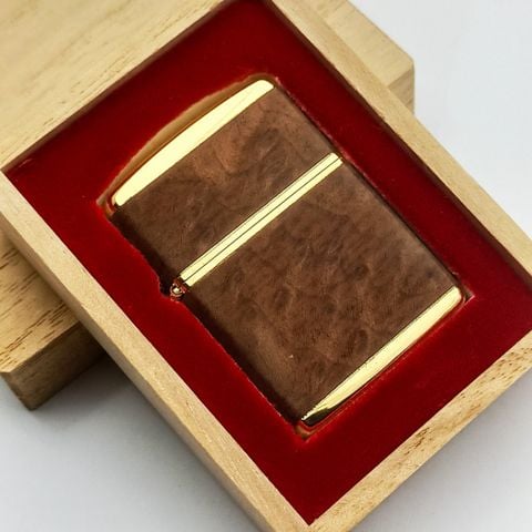 Bật Lửa Zippo Gold Plated Mạ Vàng Ốp Gốc Óc Chó Cực Hiếm Đẹp, Đời IX La Mã Năm 1993 ZQH117