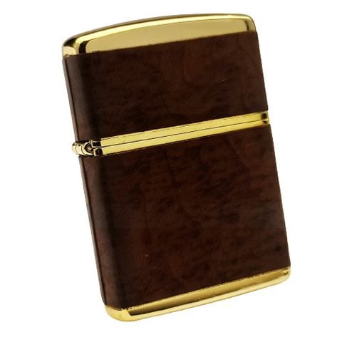 Bật Lửa Zippo Gold Plated Mạ Vàng Ốp Gốc Óc Chó Cực Hiếm Đẹp, Đời IX La Mã Năm 1993 ZQH117