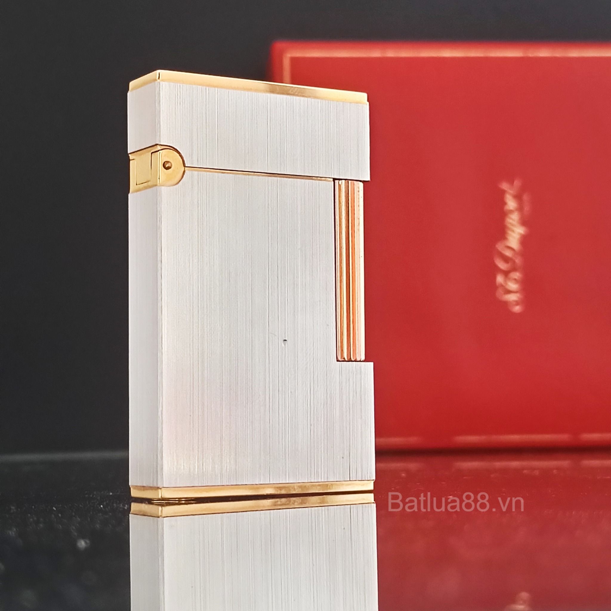 Bật Lửa Dupont Ligne2 Bọc Vàng Hồng Phay Xước Platium 2 Lỗ DP123