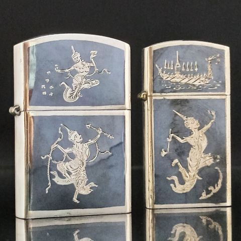 Cặp Đôi Bật Lửa Bạc Khối Họa Tiết 2 Mặt Cực Hiếm Sử Dụng Ruột Zippo ZBU123