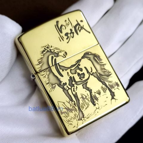 BẬT LỬA ZIPPO ĐỒNG NGUYÊN KHỐI KHẮC SÂU CHỦ ĐỀ NGỰA BẢN GIỚI HẠN XXX/999 ZKB72