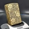 BẬT LỬA ZIPPO BRASS ĐỒNG KHỐI HOA MẪU ĐƠN BẢN AMOR  KHẮC 4 MẶT ZKB73