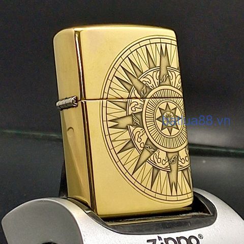 BẬT LỬA ZIPPO BRASS ĐỒNG KHỐI HỌA TIẾT LA BÀN - BẢN ĐỒ ZKB90