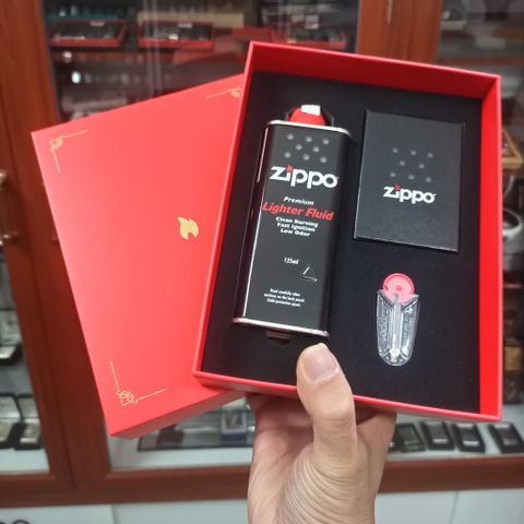 Set hộp quà tặng ĐỂ ĐỰNG Zippo và bộ phụ kiện xăng đá làm quà biếu tặng PK48