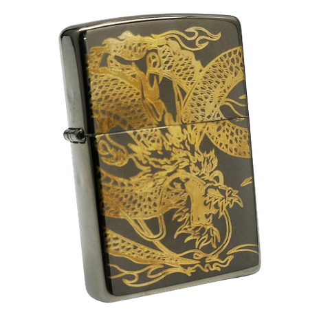 Bật Lửa Zippo Đen Bóng Khắc Rồng Chúa Mạ Vàng - Zippo black ice ZKC64