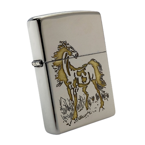 BẬT LỬA ZIPPO CHROME BÓNG CHỦ ĐỀ NGỰA ZKC60