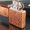 Bật Lửa Zippo Đồng Đỏ Solid Copper Khắc Sủi Tay Thủ Công 5 Mặt Đã Qua Sử Dụng, SX năm 2003 ZQHU108