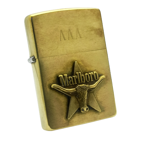 Bật Lửa Zippo Đồng Khối Marlboro Longhorns Đầu Bò Đời VIII La Mã Năm 1992 Hiếm ZQH161