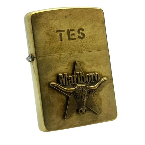 Bật Lửa Zippo Đồng Khối Marlboro Longhorns Đầu Bò Đời VIII La Mã Năm 1992 Hiếm ZQH162