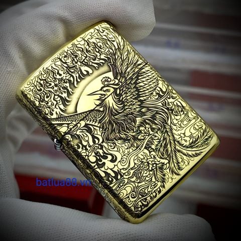 Bật Lửa Zippo Đồng Khối Armor Vỏ Dày Khắc Chủ Đề Phượng Hoàng ZKB104