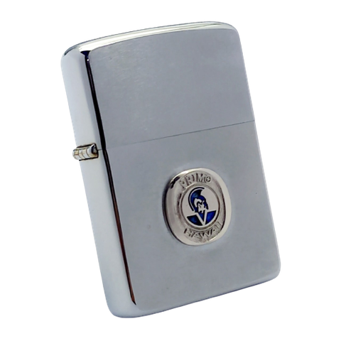 Bật Lửa Zippo Cổ Đồng Khối Mạ Chrome Phay Xước Emblem Chiến Binh Hiếm Gặp Năm 1968 Đời 6 Vạch Thẳng ZC320