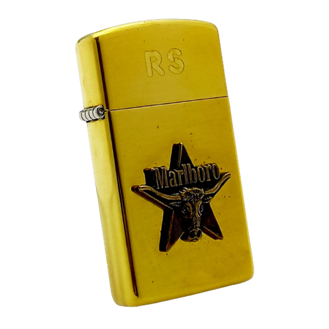 Bật Lửa Zippo Slim Đồng Khối Marlboro Longhorns Đầu Bò Đời VII La Mã Năm 1991 Cực Hiếm Gặp ZL604