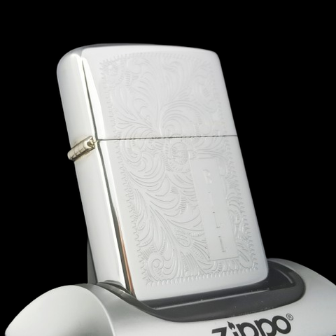 Bật Lửa Zippo Cổ Đồng Khối Mạ Chrome Venetian Hoa Văn Cổ Điển Năm 1982 Đời 8 Vạch Huyền ZC375