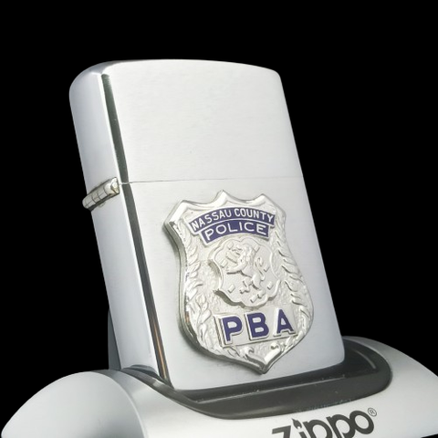 Bật Lửa Zippo Cổ Đồng Khối Mạ Chrome Phay Xước Chủ Đề Emblem Police Cực Hiếm Gặp Năm 1966 Đời 8 Vạch Thẳng ZC367