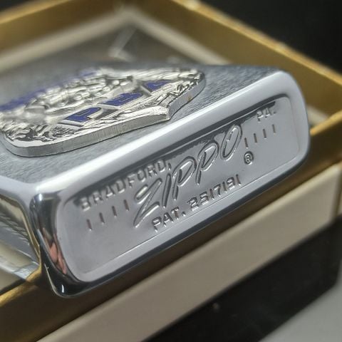 Bật Lửa Zippo Cổ Đồng Khối Mạ Chrome Phay Xước Chủ Đề Emblem Police Cực Hiếm Gặp Năm 1966 Đời 8 Vạch Thẳng ZC367