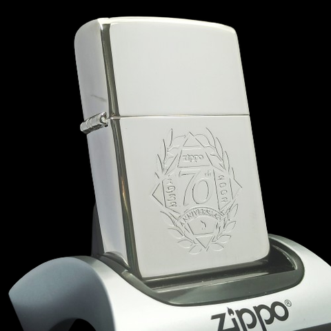 Bật Lửa Zippo Silver Plated Kỷ Niệm 70th Thành Lập Hãng Zippo Năm 2002 Rất Hiếm ZQH72