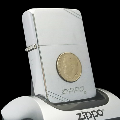 Bật Lửa Zippo Đồng Khối Mạ Chrome Xước Vintage Chặt Góc, Bản Thử Nghiệm I La Mã Không Mộc Tháng Năm 1985 Cực Hiếm ZQH65