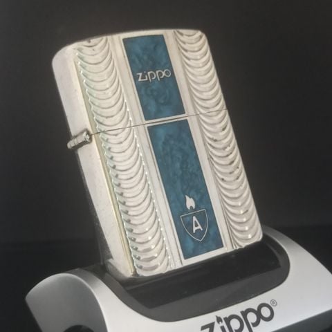 Bật Lửa Zippo Used Armor Vân Sóng Men Xanh Vân Đá Rất Hiếm năm 2005 ZQHU13