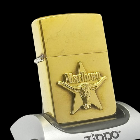 Bật Lửa Zippo Đồng Khối Marlboro Longhorns Đầu Bò Đời VII La Mã Năm 1991 Hiếm Gặp ZQH166