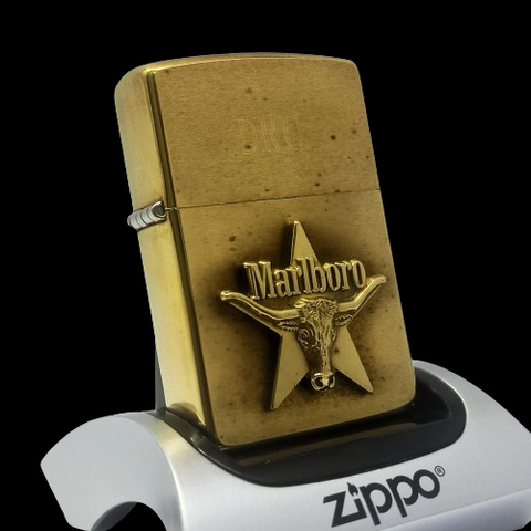 Bật Lửa Zippo Đồng Khối Marlboro Longhorns Đầu Bò Đời VIII La Mã Năm 1992 Hiếm Gặp ZQH167