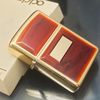 Bật Lửa Zippo Mạ Vàng Gold Plated Ốp Hổ Phách Hiếm Gặp Đời 1 Vạch Sắc Năm 1980 ZQH168