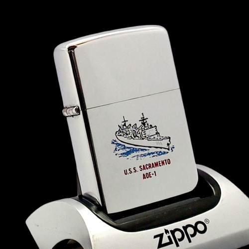 Bật Lửa Zippo Cổ Đồng Khối Mạ Chrome Trơn Bóng Chủ Đề Tầu Chiến Ăn Mòn Phủ Sơn Hiếm Gặp Năm 1976 Đời 6 Vạch Sắc ZC419