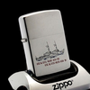 Bật Lửa Zippo Cổ Đồng Khối Mạ Chrome Phay Xước Chủ Đề Tầu Chiến Khắc Ăn Mòn Phủ Sơn Hiếm Gặp Năm 1966 Đời 8 Vạch Thẳng ZC400