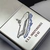 Bật Lửa Zippo Đồng Khối Mạ Chrome Trơn Bóng Ăn Mòn Phủ Sơn Chủ Đề Tầu Chiến Hai Mặt Hiếm Gặp Năm 1984 Đời 6 Vạch Huyền ZL668