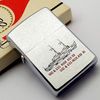 Bật Lửa Zippo Cổ Đồng Khối Mạ Chrome Phay Xước Chủ Đề Tầu Chiến Khắc Ăn Mòn Phủ Sơn Hiếm Gặp Năm 1966 Đời 8 Vạch Thẳng ZC400