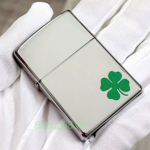 BẬT LỬA ZIPPO CHROME BÓNG SƠN HẤP NHIỆT CỎ 4 LÁ MAY MẮN Z115