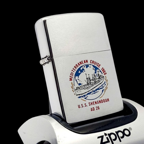 Bật Lửa Zippo Cổ Đồng Khối Mạ Chrome Phay Xước Chủ Đề Ăn Mòn Tầu Chiến Phủ Sơn Hiếm Gặp Năm 1966 Đời 8 Vạch Sắc ZC460