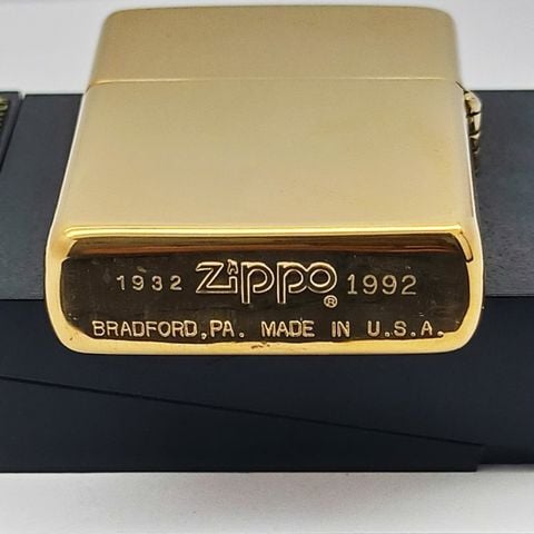 Bật Lửa Zippo Cổ Đồng Khối Solid Brass Chu Niên 1932 - 1992 Khắc Ăn Mòn Chủ Đề May Mắn Đẹp Hiếm Gặp ZL686