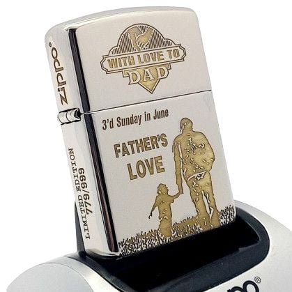 BẬT LỬA ZIPPO ARMOR VỎ DẦY CHROME BÓNG KHẮC CHA CON Ý NGHĨA 4 MẶT ZKC23
