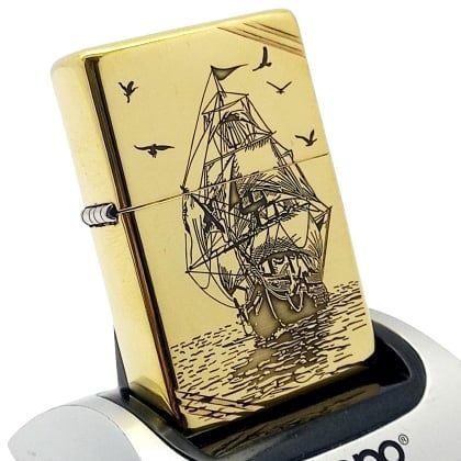 Bật Lửa Zippo Đồng Khối Vintage Chặt Góc Khắc Chủ Đề Thuận Buồm Xuôi Gió May Mắn ZKB122
