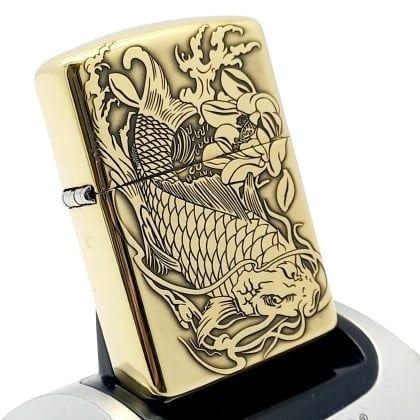 BẬT LỬA ZIPPO BRASS ĐỒNG KHỐI CÁ CHÉP HỒ SEN BẢN AMOR - ZKB60