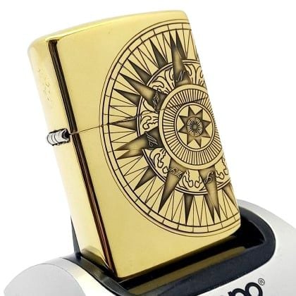 BẬT LỬA ZIPPO BRASS ĐỒNG KHỐI HỌA TIẾT LA BÀN - BẢN ĐỒ ZKB90