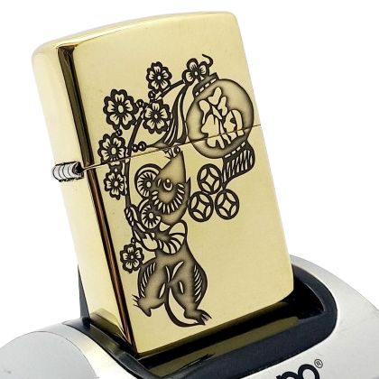 Bật Lửa Zippo Đồng Khối Khắc Tuổi Tý Con Chuột - Chủ Đề 12 Con Giáp ZKB110