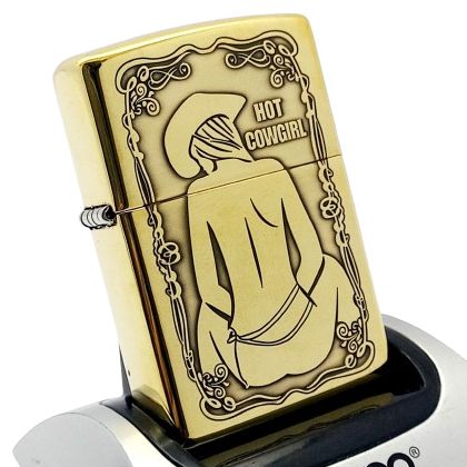 Bật Lửa Zippo Đồng Khối Khắc Chủ Đề Cô Gái Cao Bồi ZKB116