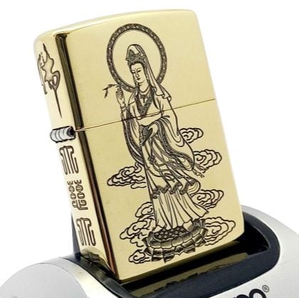 Bật Lửa Zippo Đồng Khối Khắc Chủ Đề Phật Bà Quan Âm ZKB117