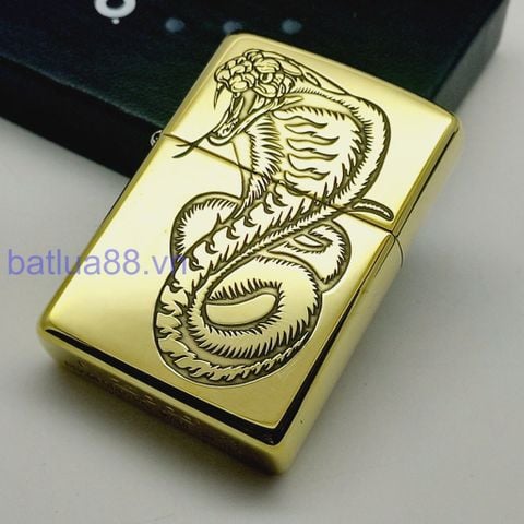 Bật Lửa Zippo Đồng Khối Khắc Tuổi Tỵ Con Rắn - Chủ Đề 12 Con Giáp ZKB112