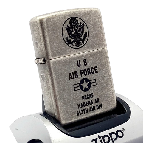 Bật Lửa Zippo Antique Silver Plated Mạ Bạc Khắc Quân Đội U.S AIR FORCE - Z320