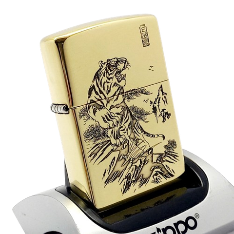 Bật Lửa Zippo Đồng Khối Khắc Tuổi Dần Con Hổ - Chủ Đề 12 Con Giáp ZKB124