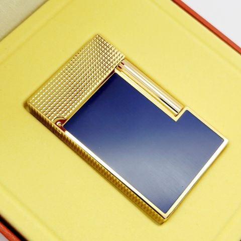 Bật Lửa Dupont Hong Kong mạ vàng vân kim cương phủ men xanh NaVy D99