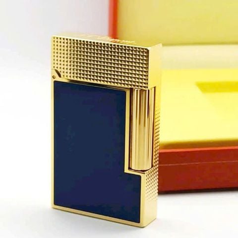 Bật Lửa Dupont Hong Kong mạ vàng vân kim cương phủ men xanh NaVy D99