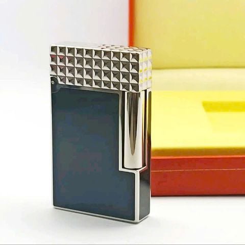 Bật Lửa Dupont Hong Kong mạ vàng vân kim cương phủ men đen D100