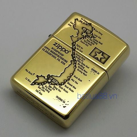 Bật Lửa Zippo Armor Đồng Nguyên Khối Chủ Đề Bản Đồ Việt Nam ZKB92