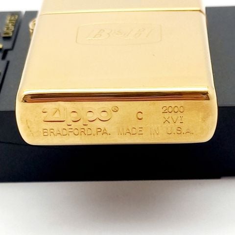 Bật Lửa Zippo Đồng Nguyên Khối Dập Nổi Logo Chữ B&H Hiếm Gặp Mộc Đáy Kép Đời XVI Năm 2000 ZL725