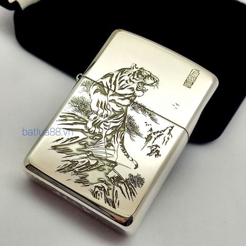 BẬT LỬA ZIPPO BẠC ĐÚC NGUYÊN KHỐI STERLING HỔ ĐỈNH SƠN BẢN GIỚI HẠN XXX/999 ZB46