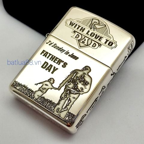 BẬT LỬA ZIPPO BẠC ĐÚC NGUYÊN KHỐI STERLING CHỦ ĐỀ CHA VÀ CON ZB45